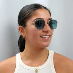 Ray-Ban Sunglasses Hexagonal RB3548N 91233M Gold Blue Grey Gradient