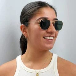 Ray-Ban Sunglasses Hexagonal 3548N 001 Gold Green G-15