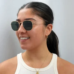 Ray-Ban Sunglasses Hexagonal 3548N 001 Gold Green G-15
