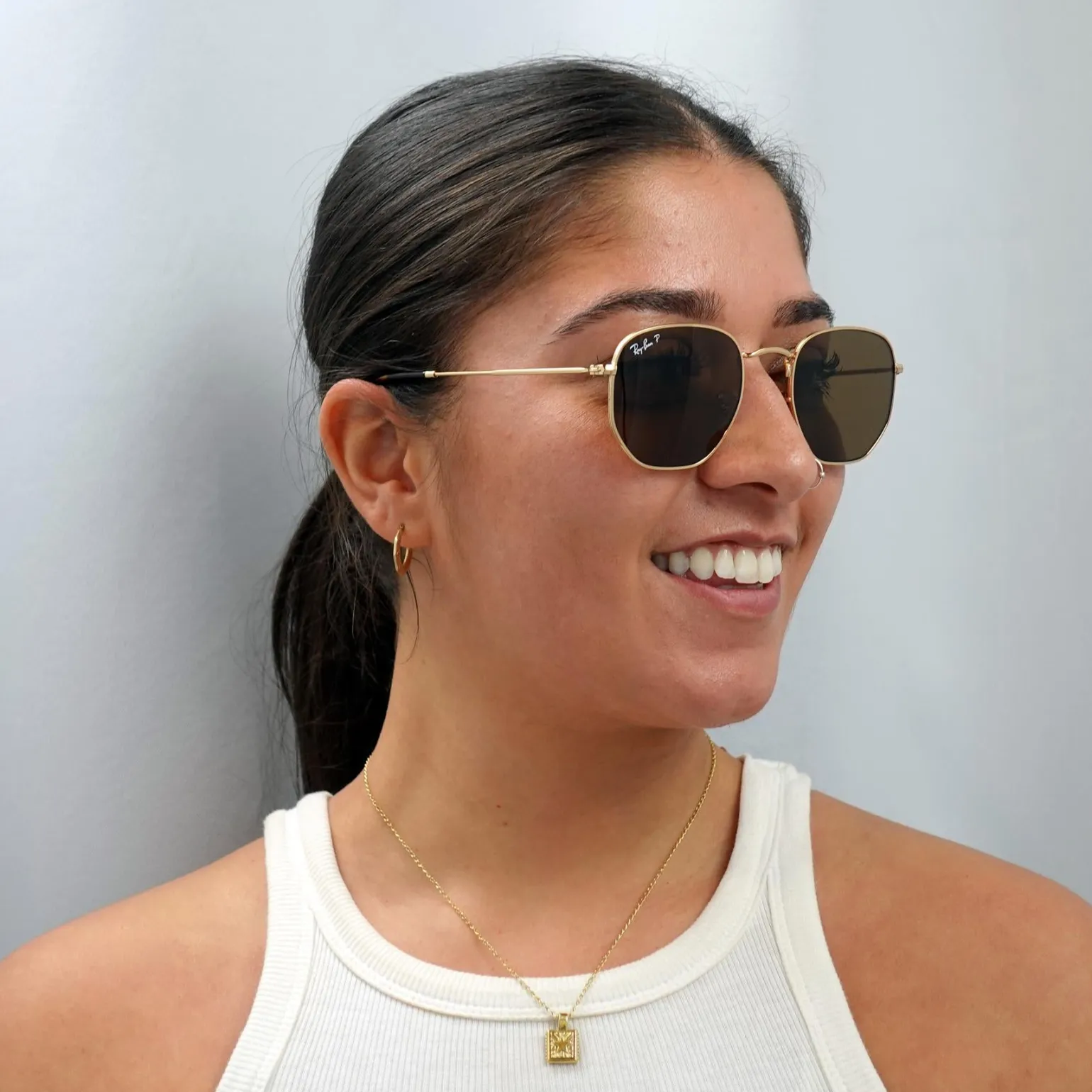 Ray-Ban Sunglasses Hexagonal 3548N 001/57 Gold Brown Polarized 51mm