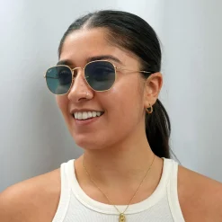 Ray-Ban Sunglasses Hexagonal RB3548N 91233M Gold Blue Grey Gradient