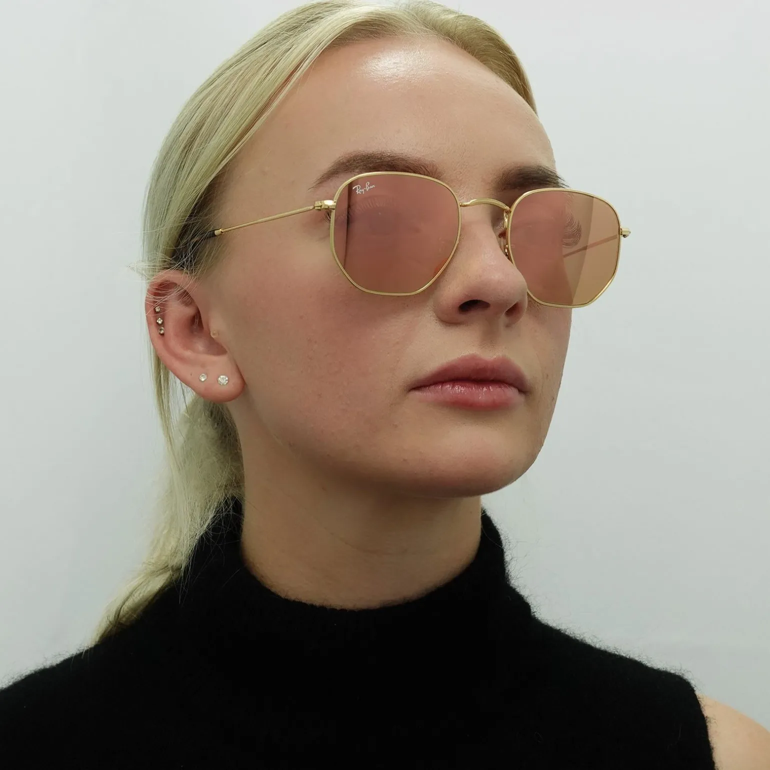 Ray-Ban Sunglasses Hexagonal 3548N 001/Z2 Gold Copper Flash Mirror