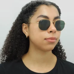 Ray-Ban Sunglasses Hexagonal 3548N 001 Gold Green G-15