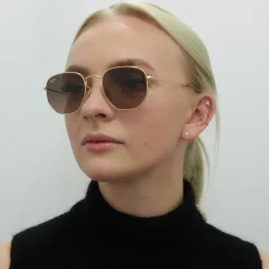 Ray-Ban Sunglasses Hexagonal RB3548N 912443 Polished Gold Brown Gradie