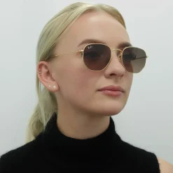Ray-Ban Sunglasses Hexagonal RB3548N 912443 Polished Gold Brown Gradie