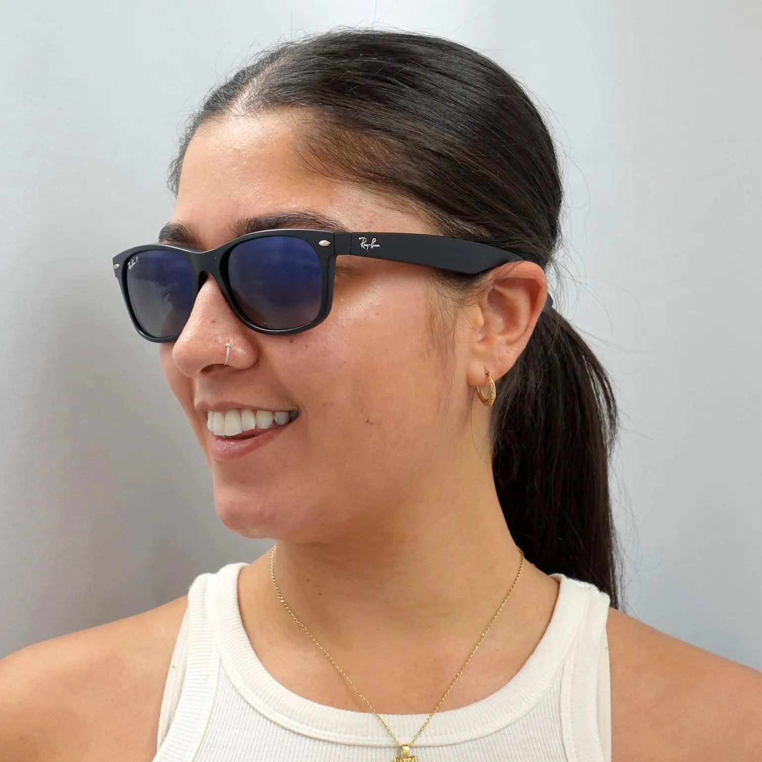 Ray-Ban Sunglasses New Wayfarer 2132 601S78 Matt Black Grey Blue Polar