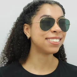 Ray-Ban Sunglasses RB0101S Aviator Reverse 001/VR Gold Green