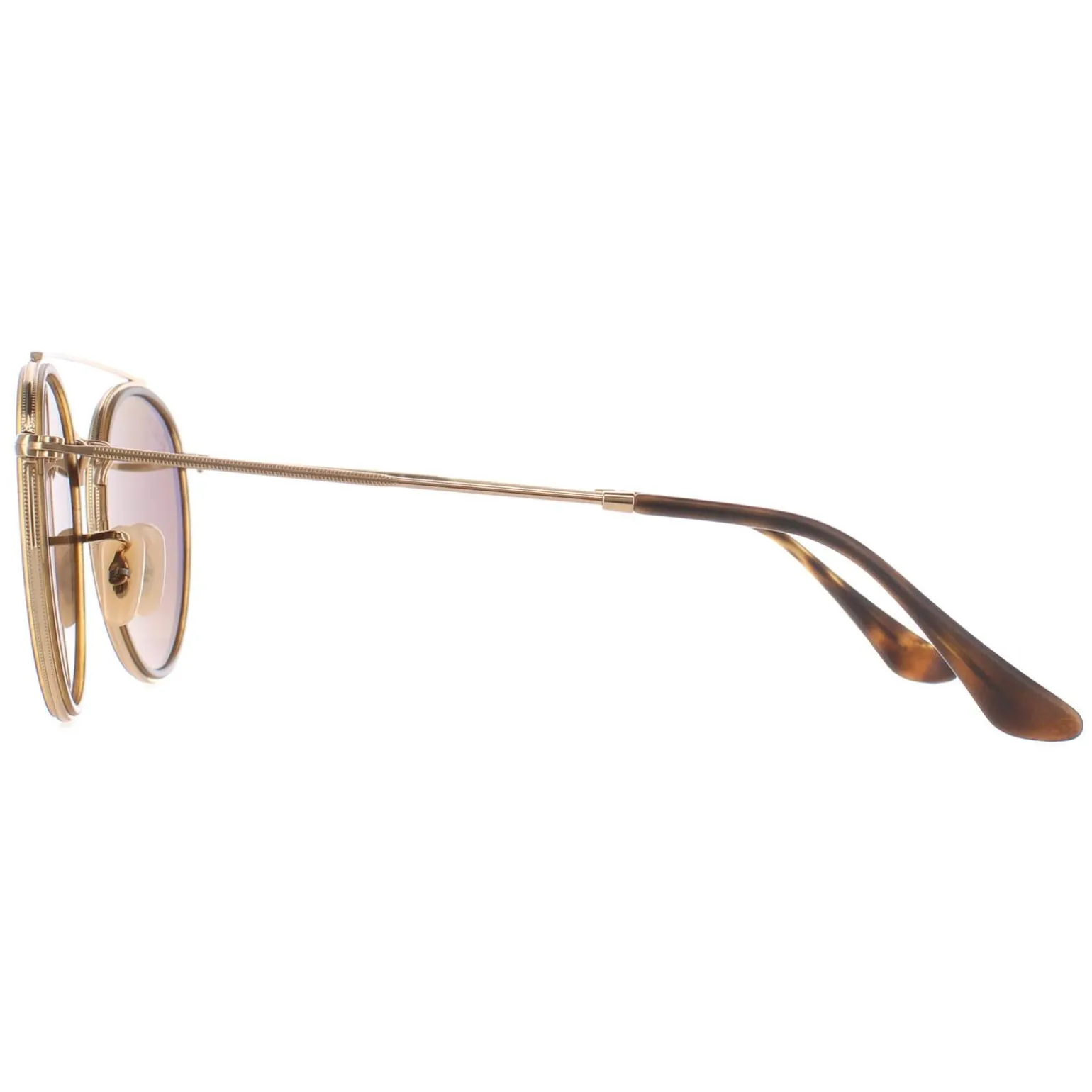 Ray-Ban Sunglasses Round Double Bridge 3647N 001/57 Gold Brown B-15 Po