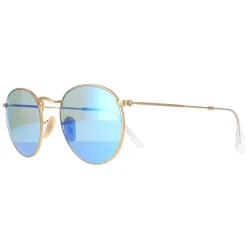Ray-Ban Sunglasses Round Metal 3447 112/4L Gold Blue Polarized Flash M