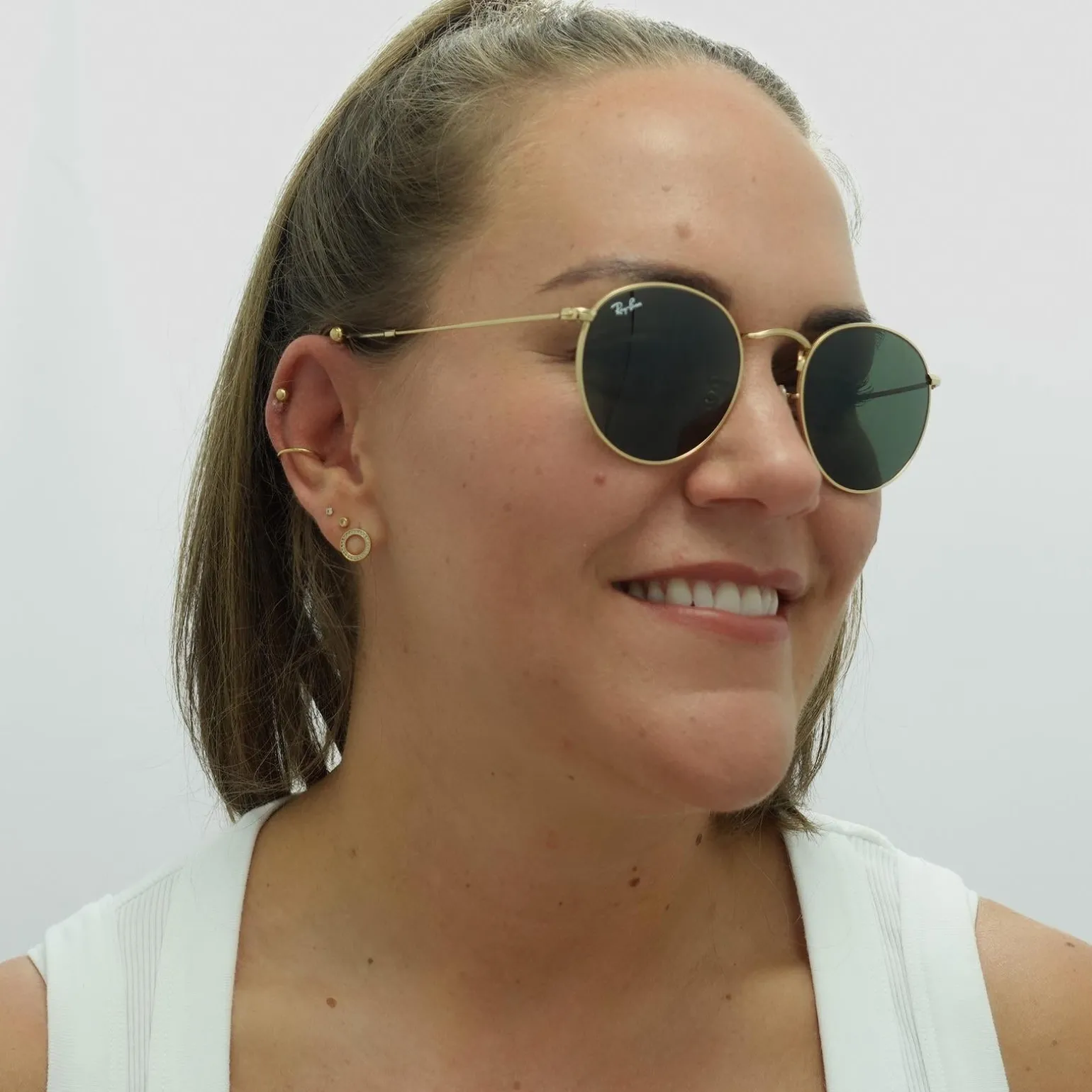 Ray-Ban Sunglasses Round Metal 3447 001 Gold Green 50mm