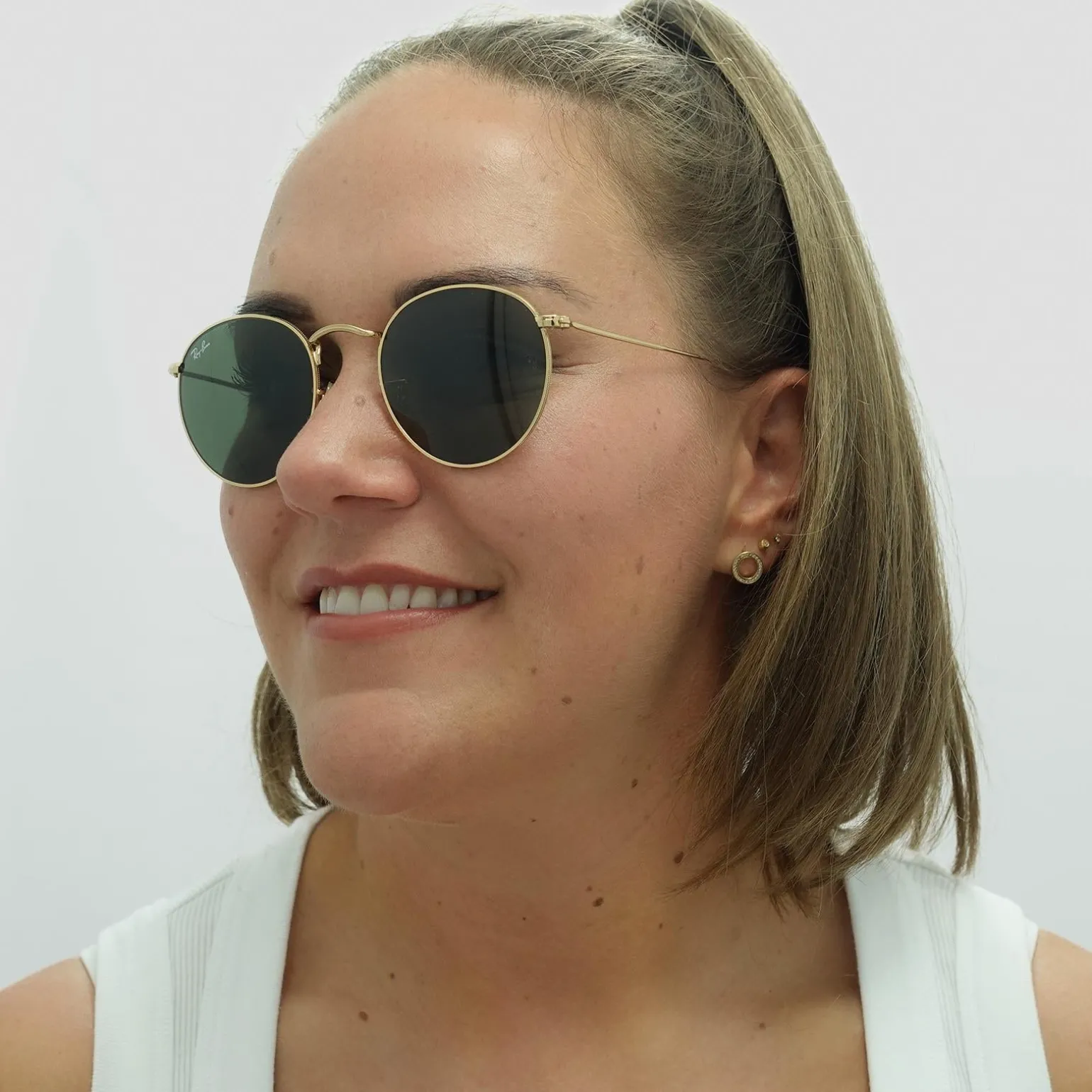 Ray-Ban Sunglasses Round Metal 3447 001 Gold Green 50mm