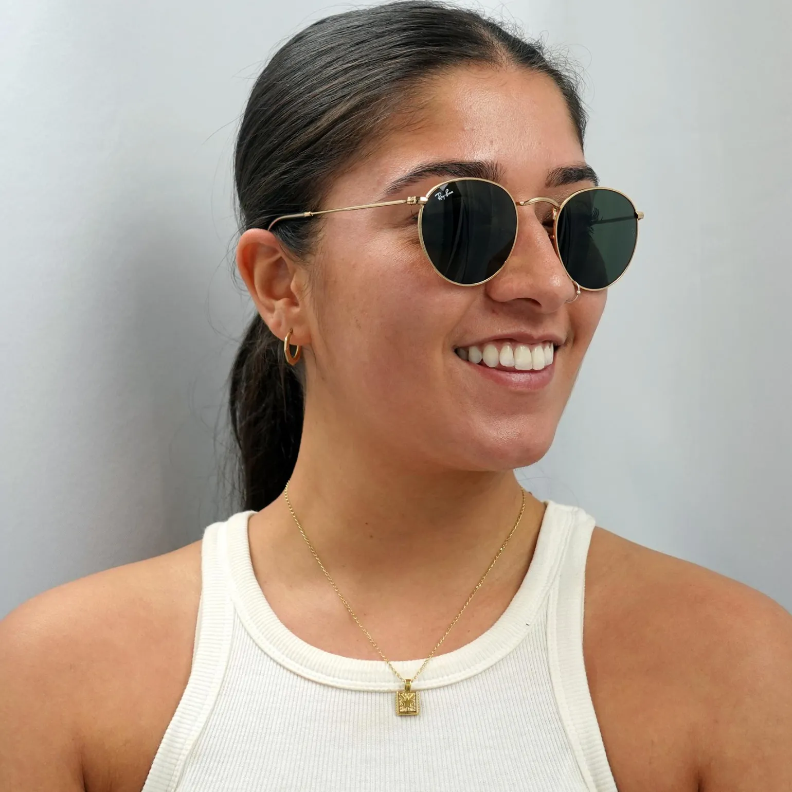 Ray-Ban Sunglasses Round Metal 3447 001 Gold Green 50mm