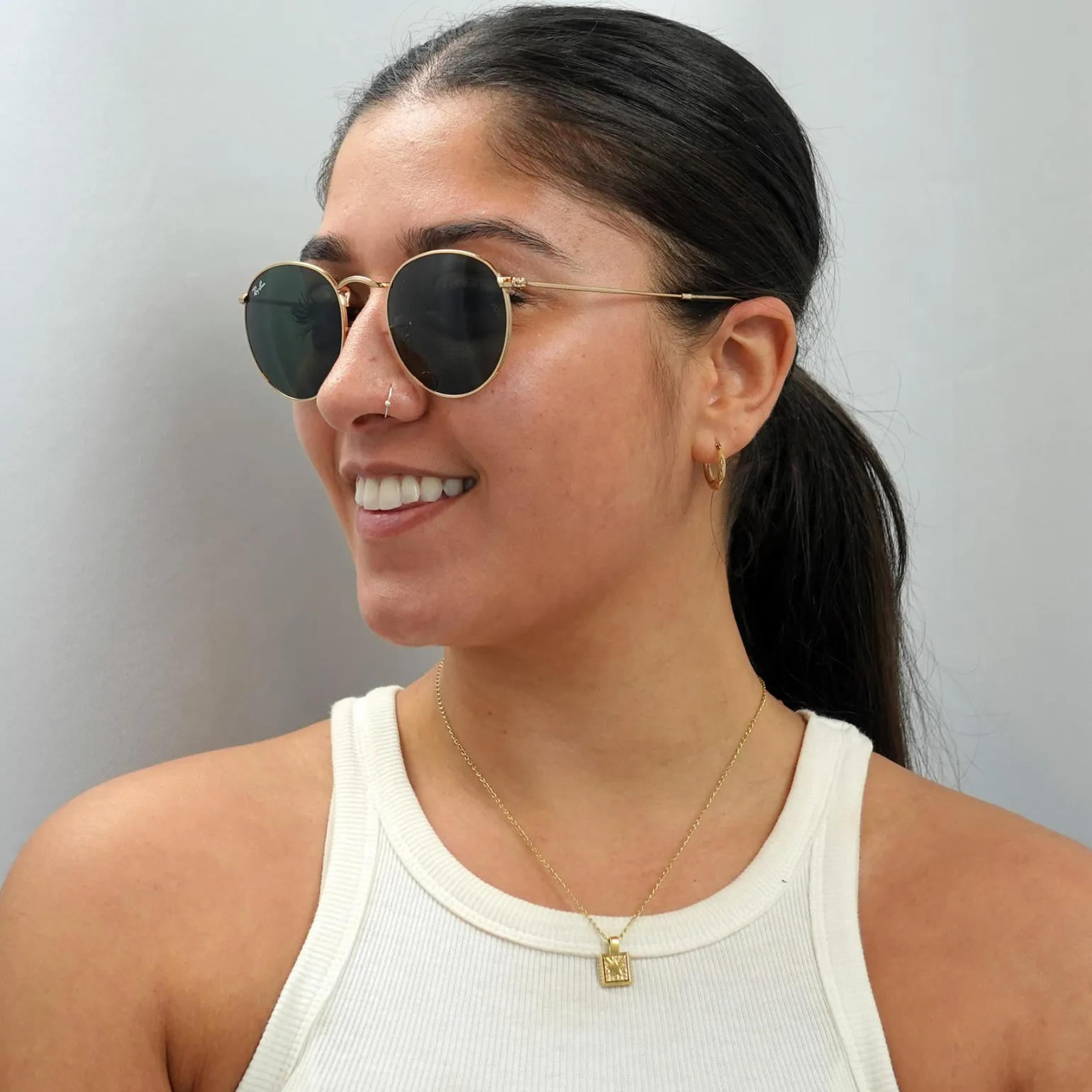 Ray-Ban Sunglasses Round Metal 3447 001 Gold Green 50mm