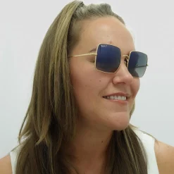 Ray-Ban Sunglasses Square RB1971 914778 Polished Gold Blue Grey Gradie